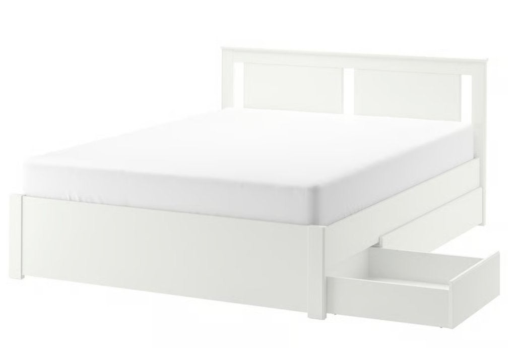 IKEA SONGESAND Bedframe 140x200, incl.  bedbodems en 2 lades, Ophalen, Gebruikt, Wit, 140 cm