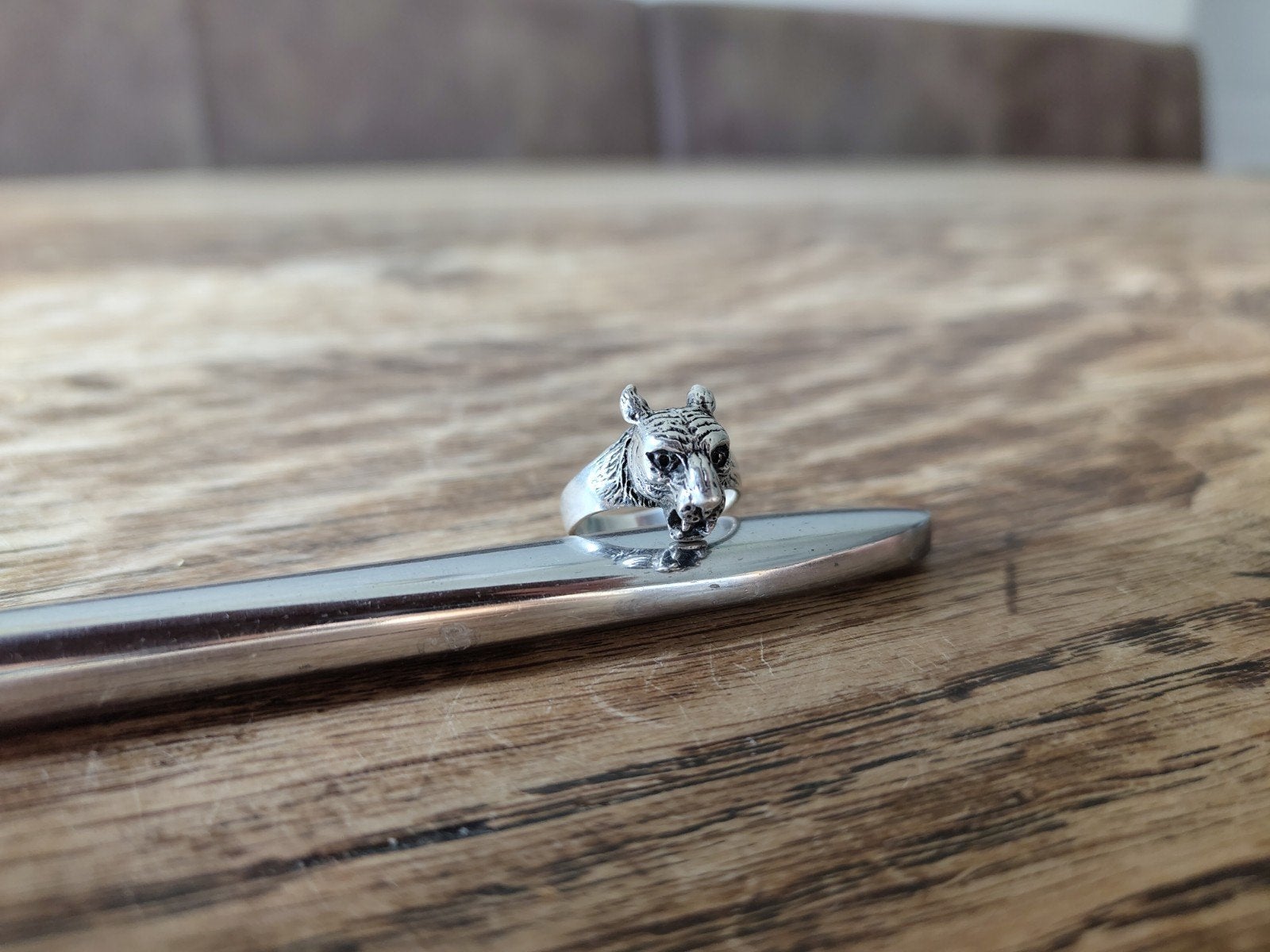 Zilveren 925 Ring met Beer/Wolf Hoofd Design, Ophalen of Verzenden, Zilver, Zilver, Dame of Heer