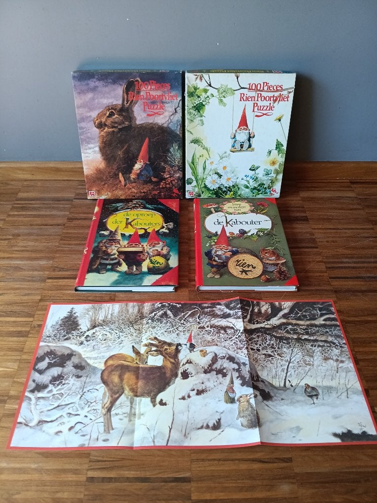 Set Rien Poortvliet: 2 delige boekenreeks en 2 puzzels, Ophalen of Verzenden, Meer dan 50 stukjes, Zo goed als nieuw, 6 jaar of ouder