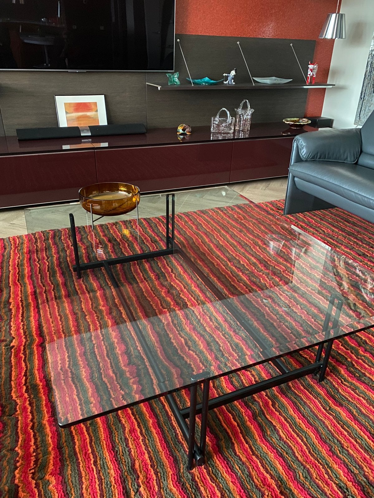 Glazen salontafel 15 mm met zwart onderstel, Ophalen, 100 tot 150 cm, Glas, Zo goed als nieuw