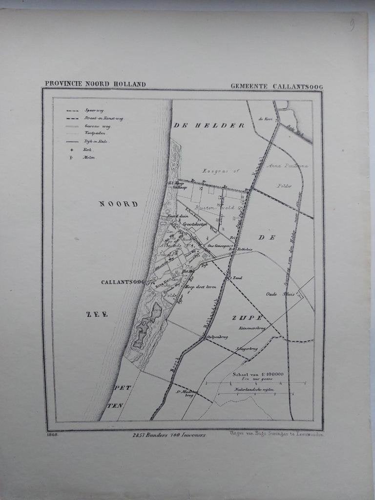9 / Callantsoog Zijpe Petten Litho 1868 van J. Kuyper, Ophalen of Verzenden