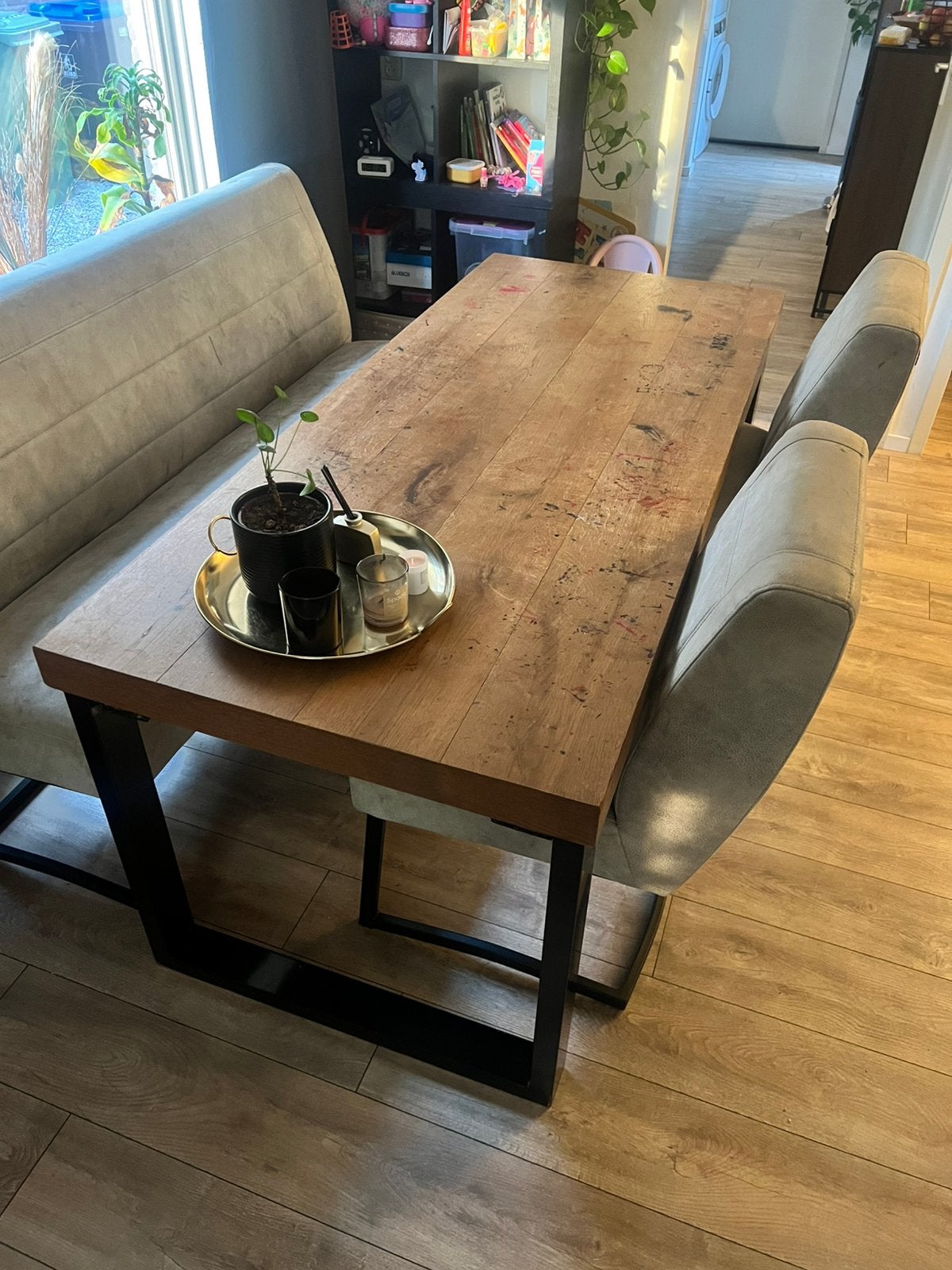 Eettafel + stoelen en bankje en een salontafel, Ophalen, Gebruikt, 4 tot 6 stoelen