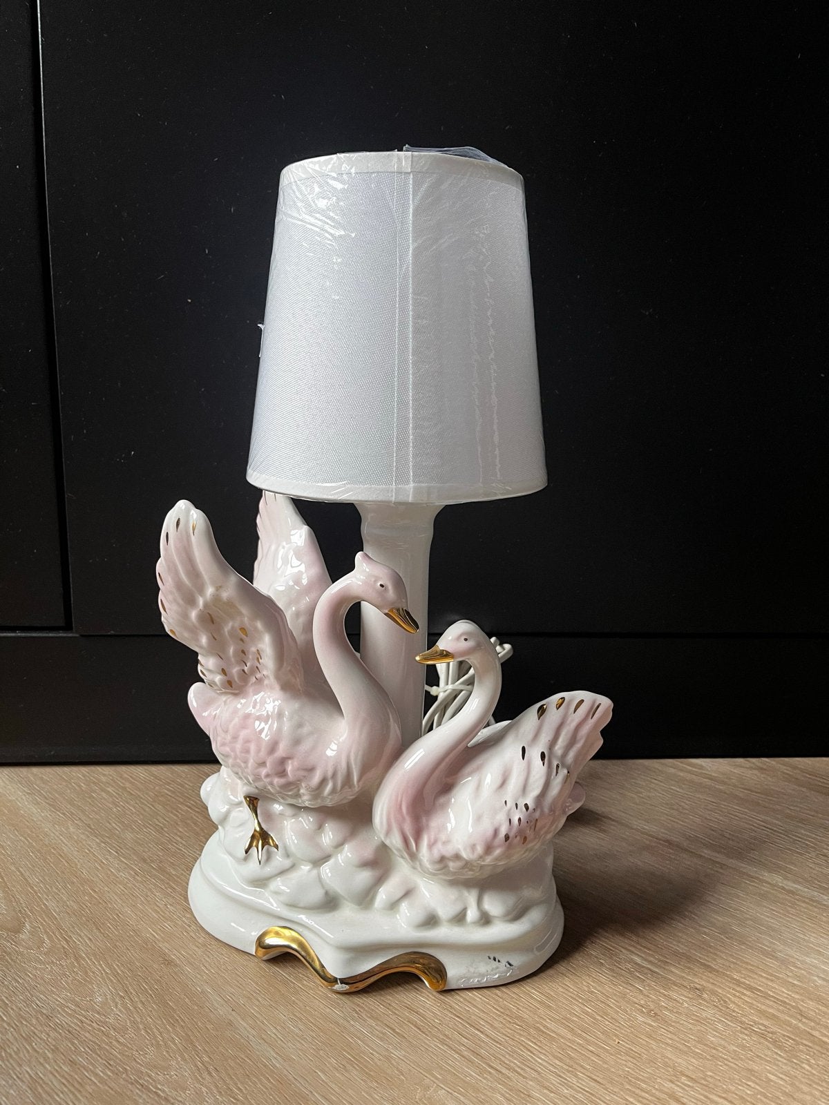 Vintage Zwanen Lamp - Romantische Tafellamp, Ophalen of Verzenden