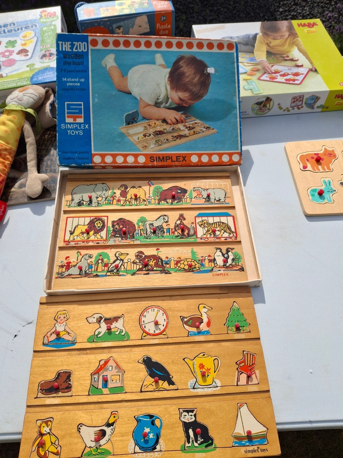 2 authentieke houten Simplex puzzels, 1 in originele doos, Ophalen of Verzenden