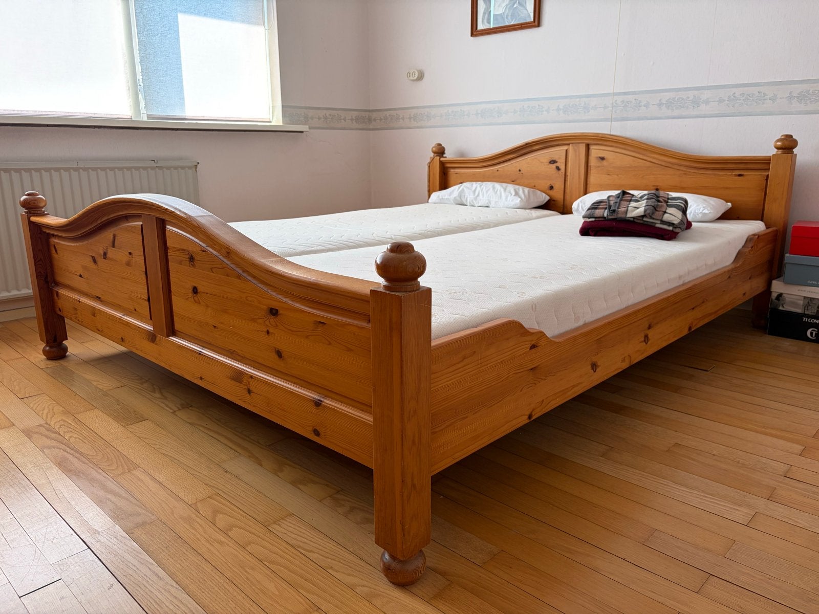 Massief blank eiken bed 1.80 x 2.10 met Auping bodems, Ophalen, Gebruikt, Overige kleuren, 210 cm