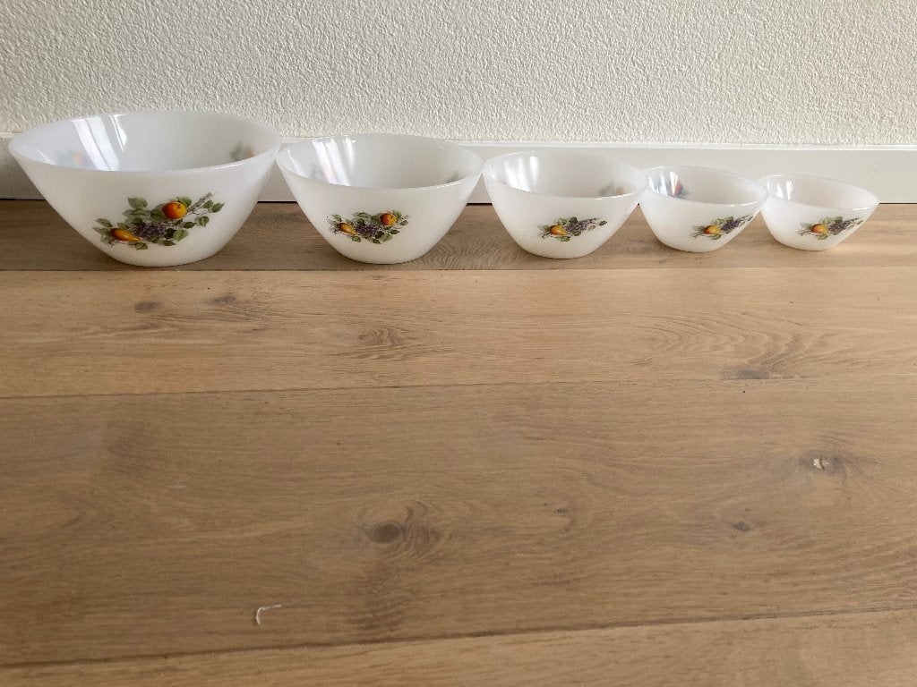 Vintage Pyrex Fruits, 5 delige schalenset, Ophalen of Verzenden, Zo goed als nieuw, Meerkleurig, Overige merken