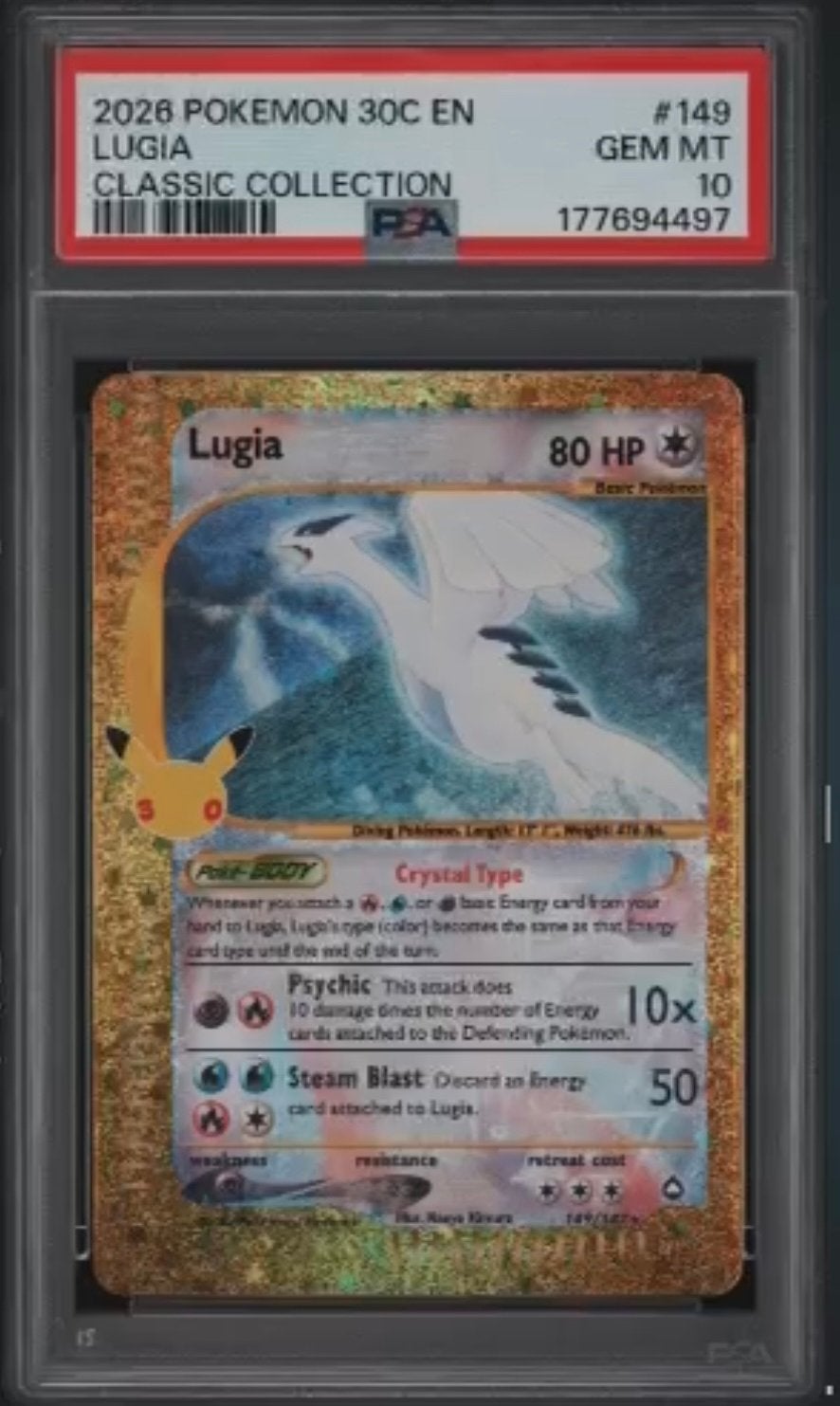 PSA 10 Lugia 30th anniversary 149/147, Hobby en Vrije tijd, Ophalen of Verzenden, Zo goed als nieuw