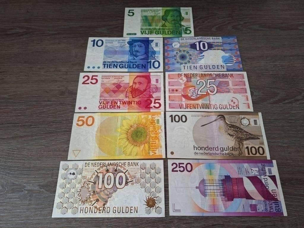Set guldenbiljetten 5 t/m 250 gulden (9 stuks), Ophalen of Verzenden, 250 gulden
