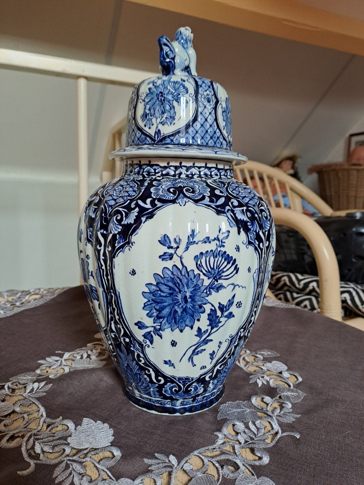 Prachtige Delfts Blauwe Gemberpot met Deksel, Ophalen