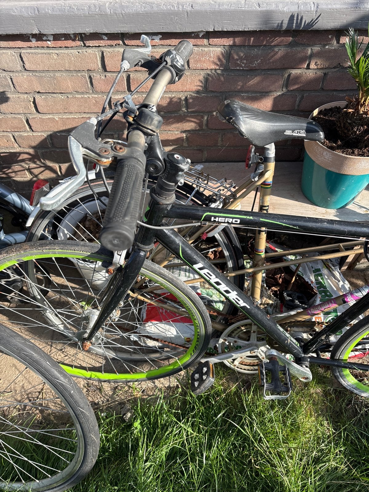 Zwarte Leader fiets met groene accenten, Gebruikt, Velgrem, 53 tot 57 cm, Ophalen