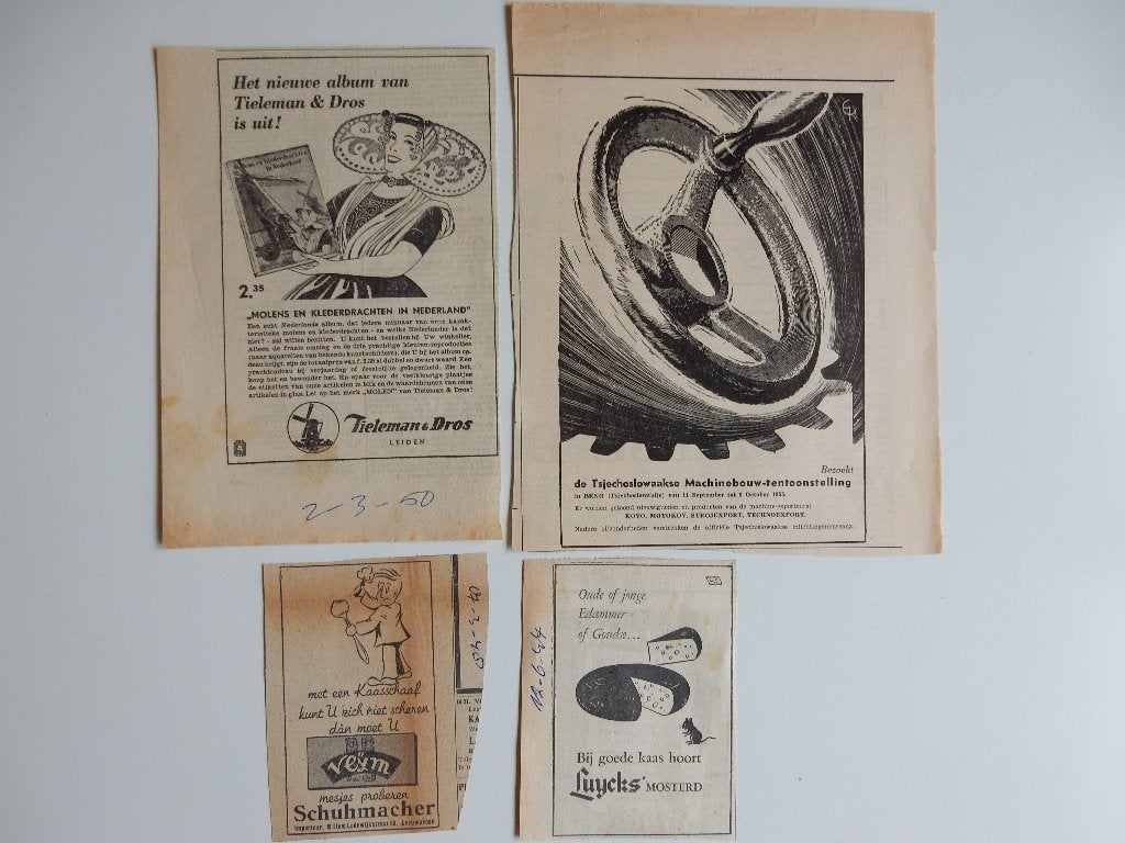 Tieleman & Dros molens/Luycks mosterd reclame advertenties, Ophalen of Verzenden, Gebruikt