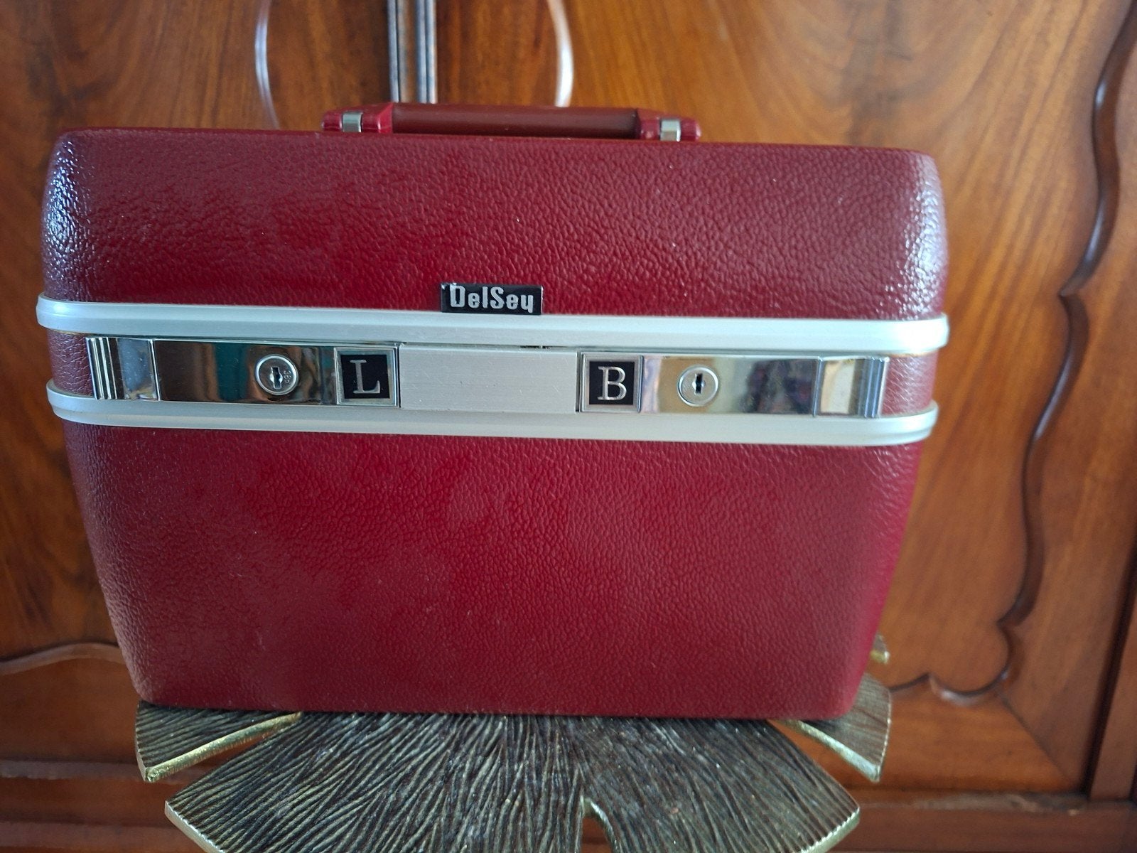 Vintage Delsey Beautycase - Rood met Spiegeltje, Gebruikt, Met slot, Ophalen of Verzenden, Hardcase