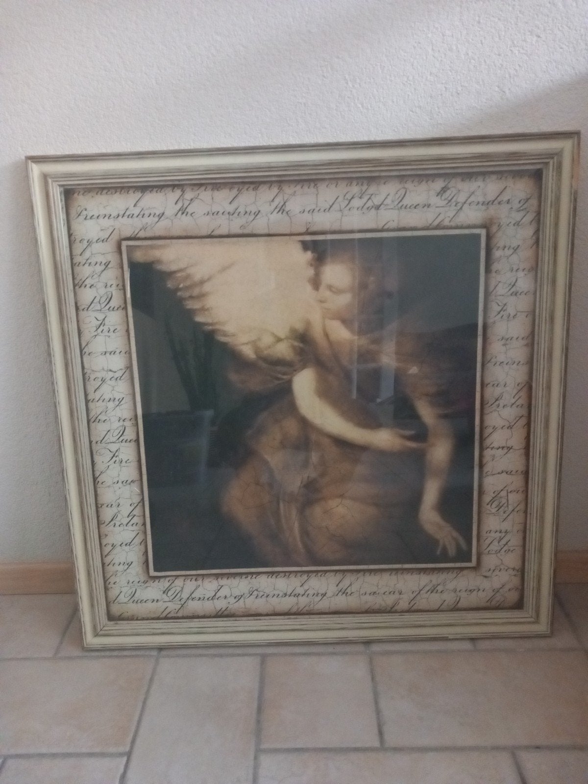 Ingelijste engel print met tekst, Huis en Inrichting, 50 – 75, Gebruikt, Ophalen of Verzenden, Print