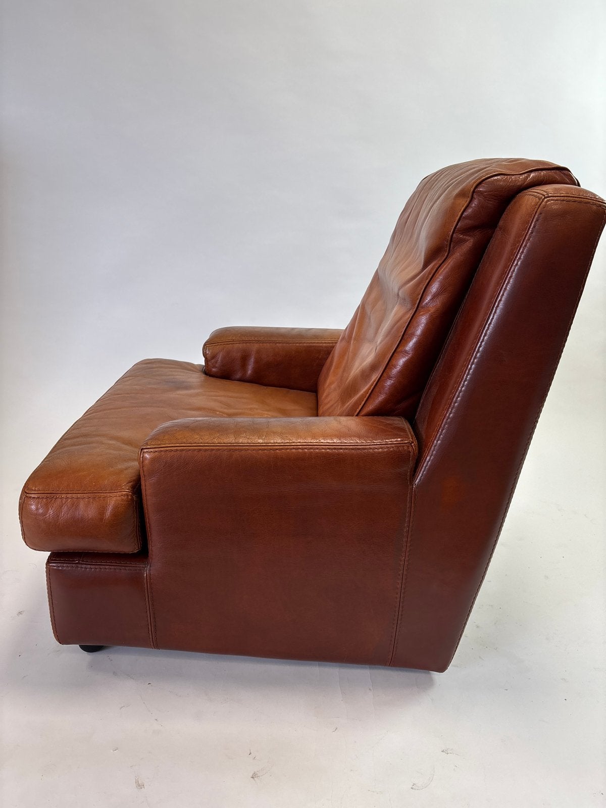 Vintage Leren Fauteuil Roche Bobois Cognac Kleur, Ophalen, Gebruikt, Bruin, Leer