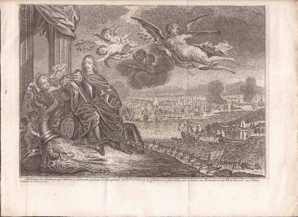 Schildery Dordrecht Overwinning Chattam 1667 Kornelis de Wit, Antiek en Kunst, 18 cm, Militair, Ophalen of Verzenden, 24 cm