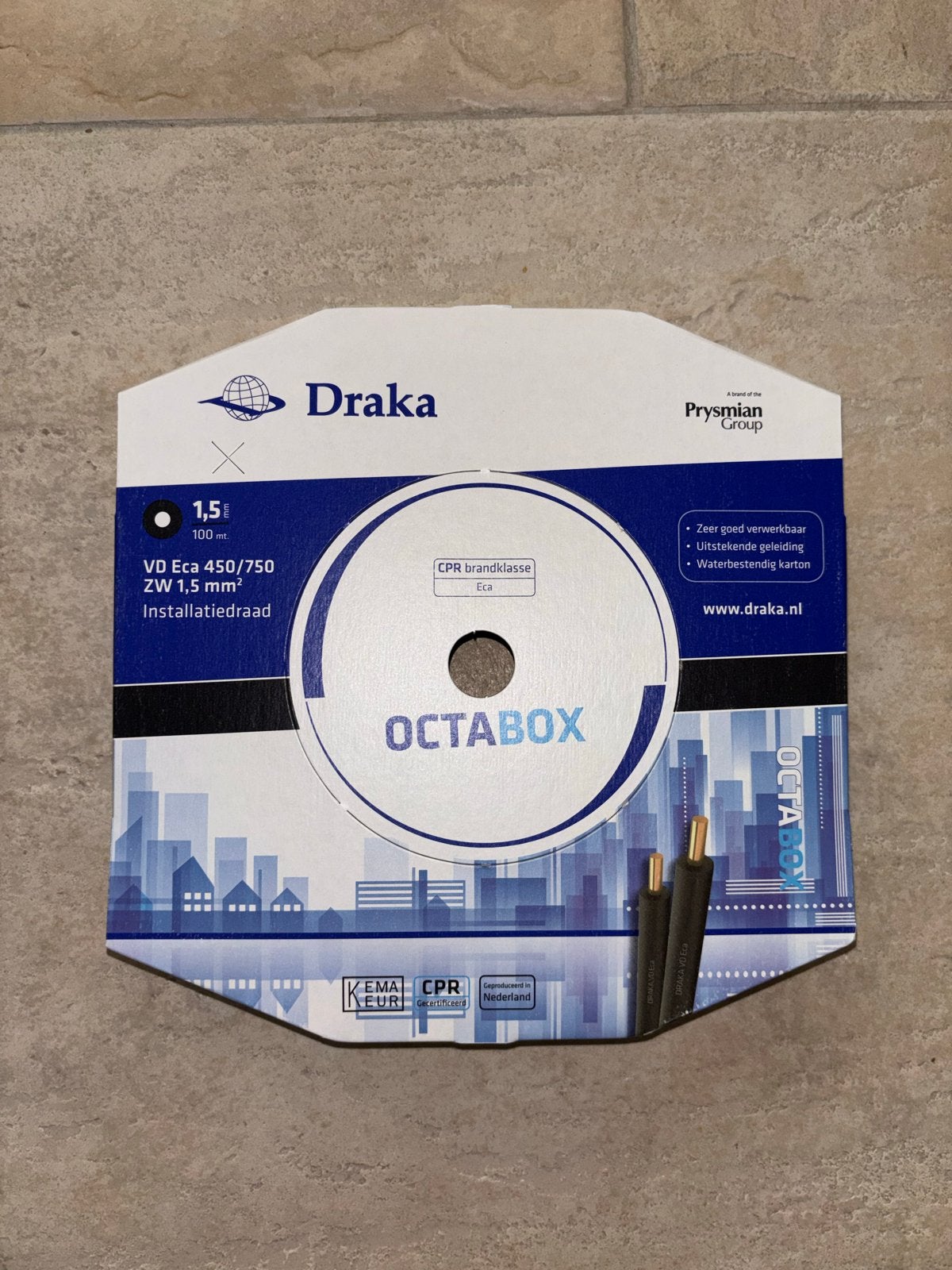 Draka VD Eca 1,5 mm² Installatiedraad Octabox zwart, Ophalen, Nieuw, Draka, Kabel of Snoer