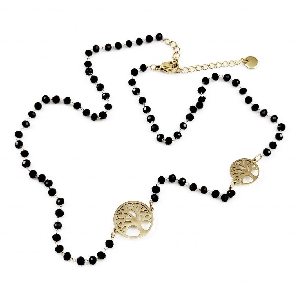 Kristallen Ketting Dames VerguldRVS Levensboom Symbool Zwart, Overige materialen, Birgitta-Gracht 33, 6465 EL Kerkrade, Nederland