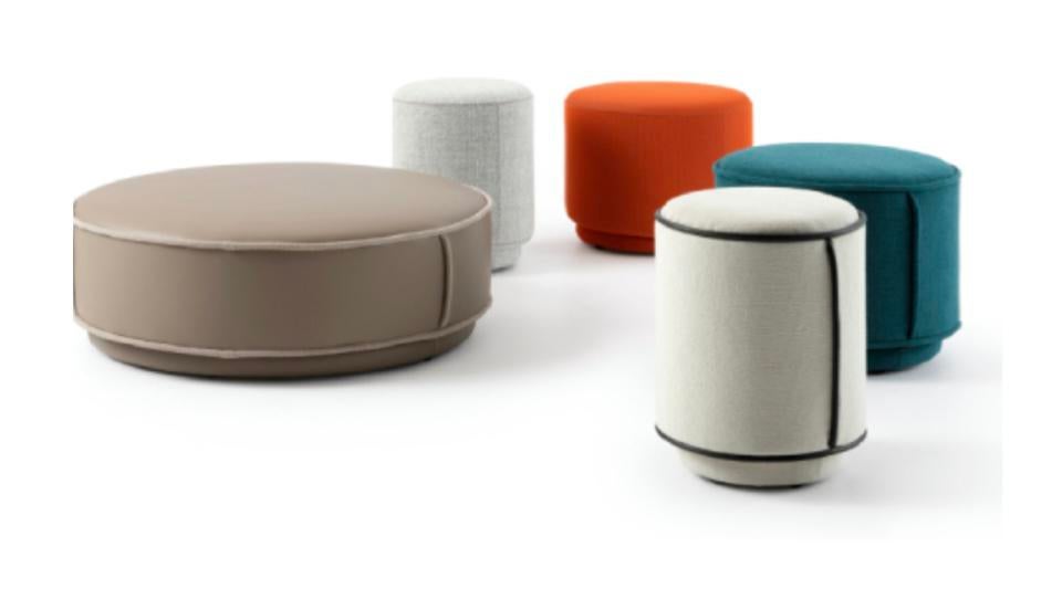 Leolux Bolmin poef Bold leer/ stof NIEUW, Ophalen, Nieuw, Rond, Leer