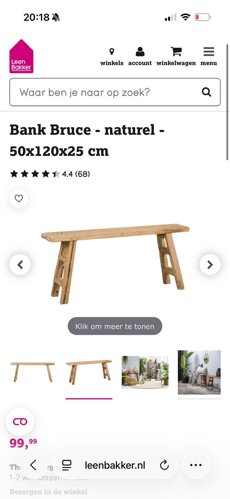 Teak houten (decoratie) bankje Bruce Leenbakker, Ophalen, Zo goed als nieuw, 25 tot 50 cm, Rechthoekig