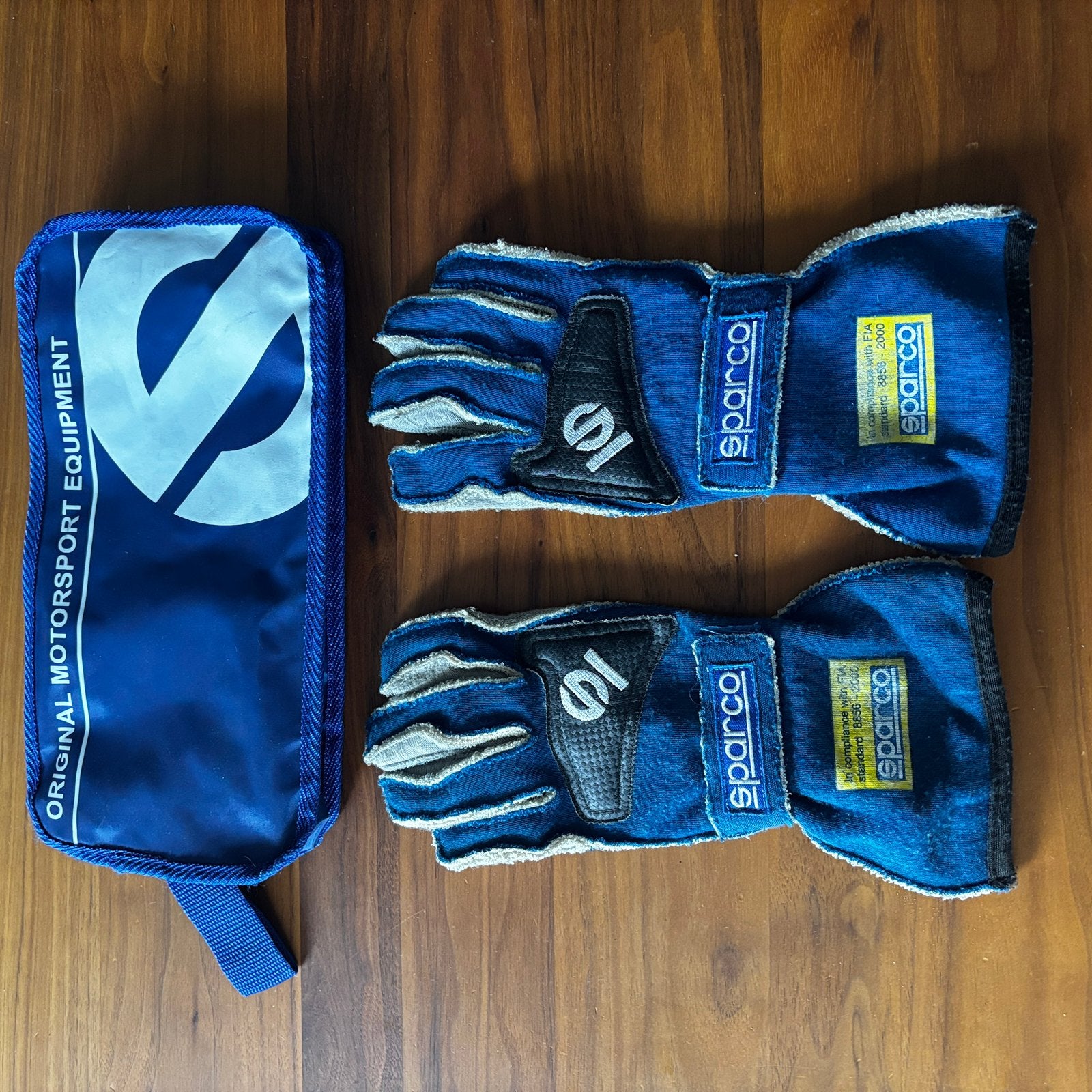 Sparco racehandschoenen FIA blauw + originele Sparco hoes, Ophalen of Verzenden