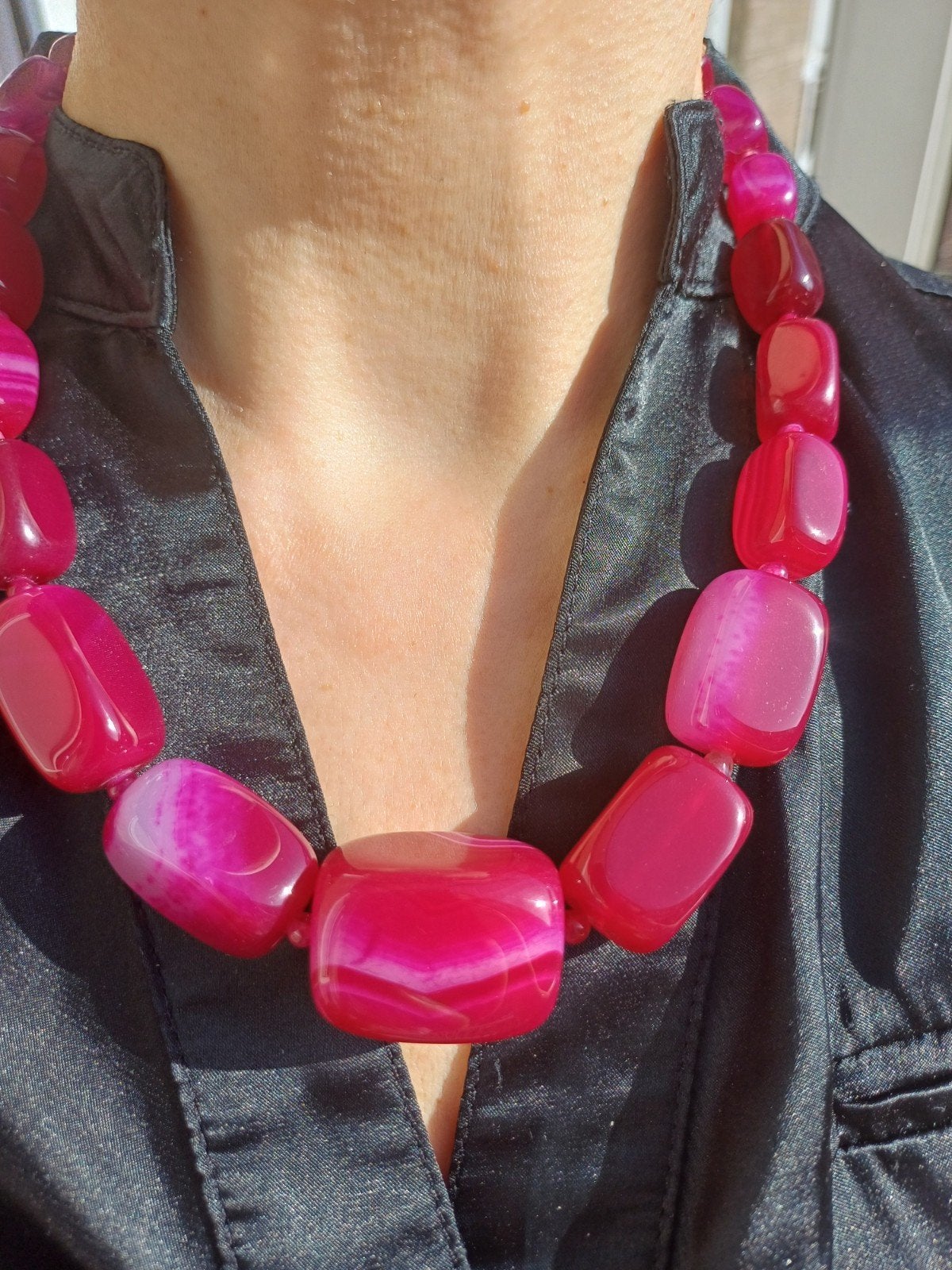 Vanoli collier ketting van fuchsia agaat, Sieraden, Tassen en Uiterlijk, Kettingen, Daiva1973@hotmail.com, Vanoli, Amsterdam, Nieuw