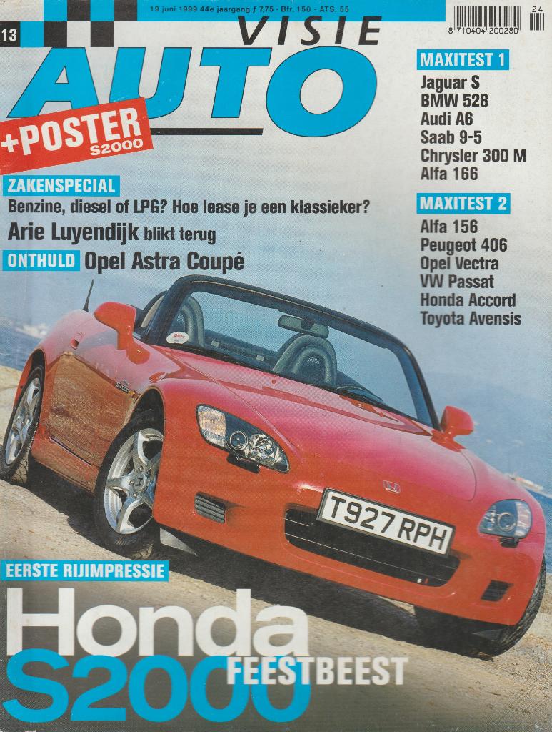 Honda S2000 testen in Autovisie 1999, Gelezen, Honda, Ophalen of Verzenden, Autovisie