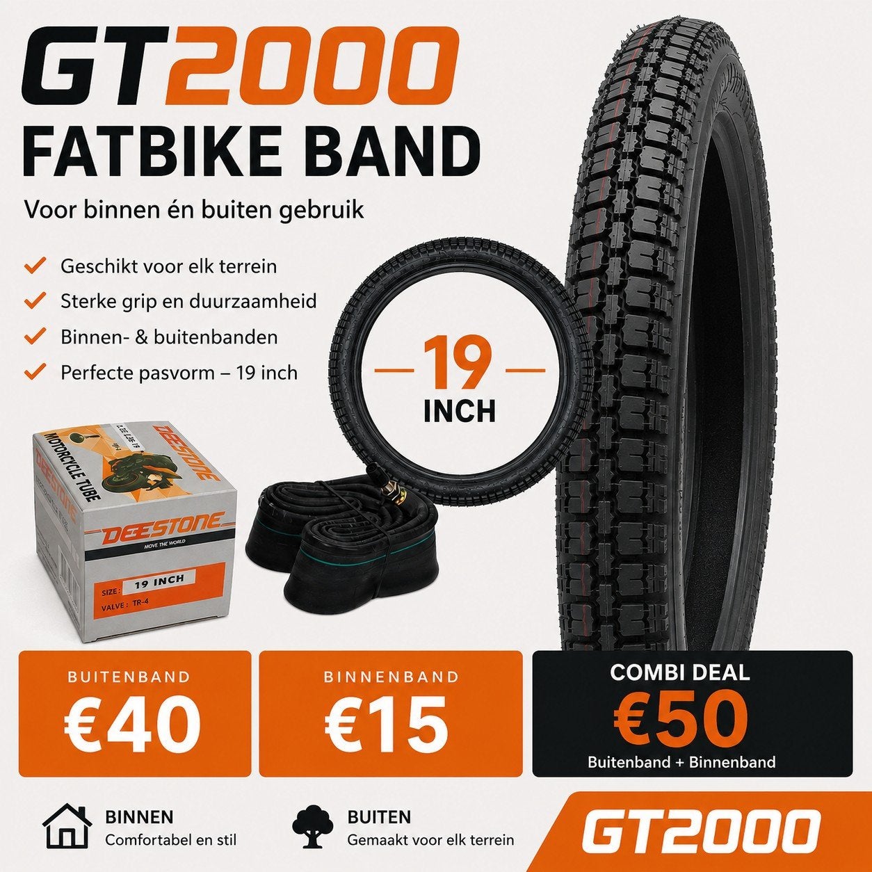GT2000 fatbike Straat en grofweg Banden - Deestone 19 inch, Band, Nieuw, Ophalen of Verzenden, Elektrische fiets