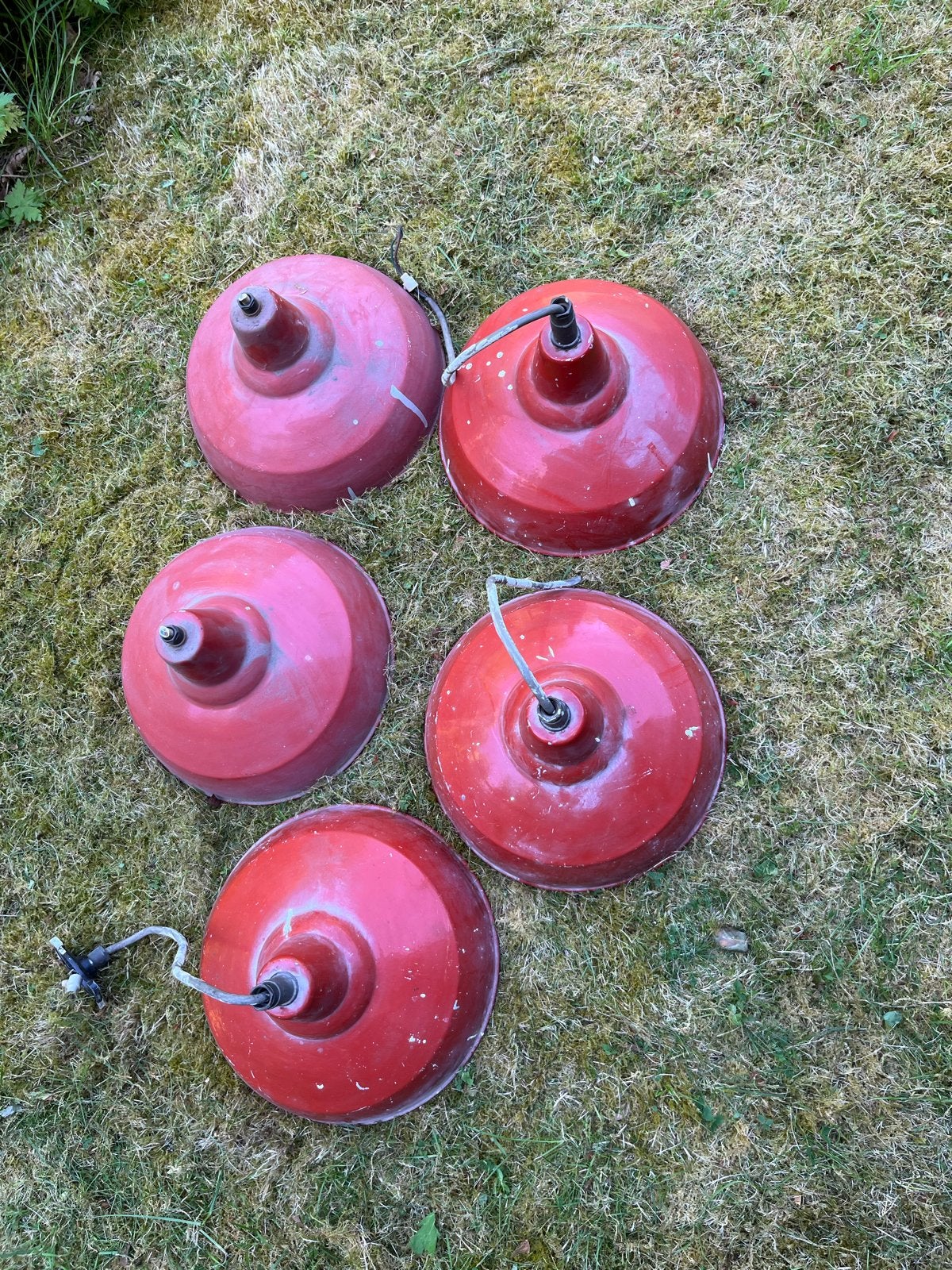 Set van 5 vintage industriële emaille lampen, Antiek en Kunst, Antiek | Lampen, Ophalen of Verzenden