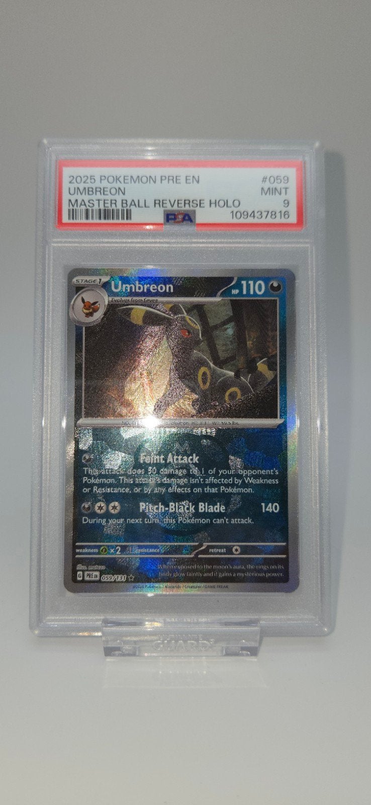 Umbreon Master Ball Reverse Holo PSA 9 Pokémon Kaart, Ophalen of Verzenden, Zo goed als nieuw, Losse kaart, Foil