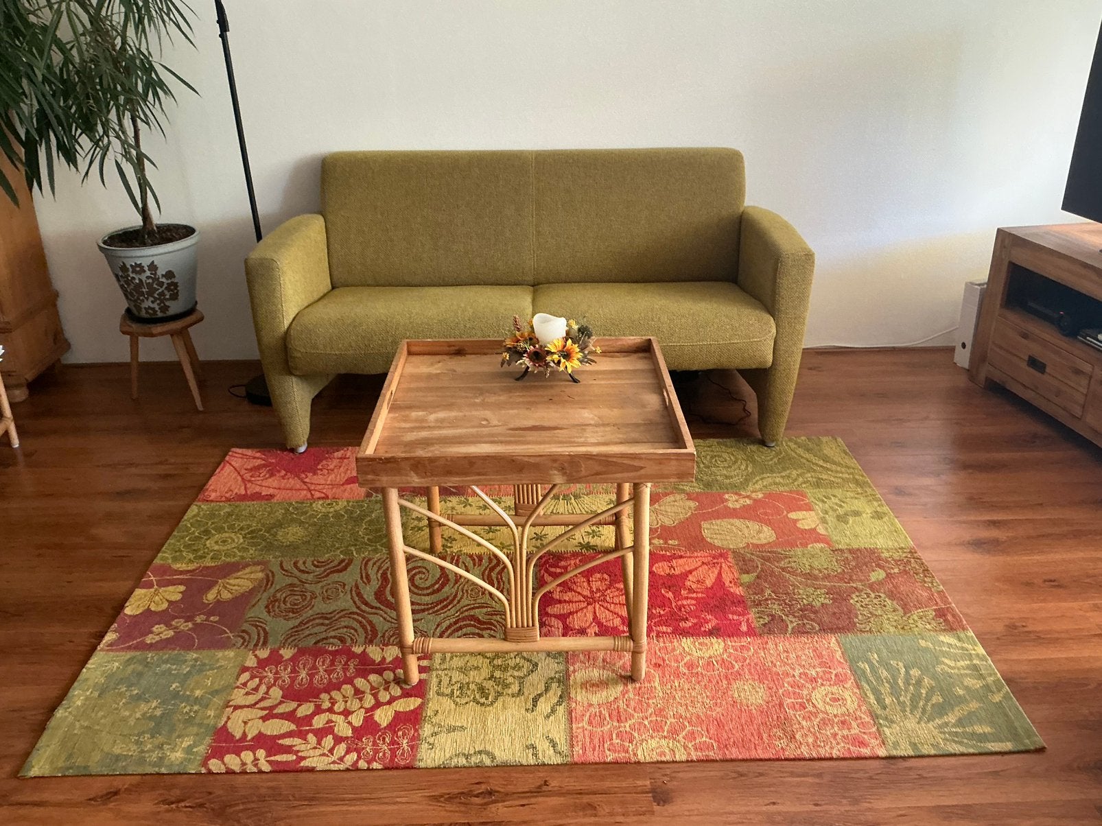 2 zitsbank Montel lime kleur met vloerkleed, Ophalen, Gebruikt, Minder dan 75 cm, Tweepersoons