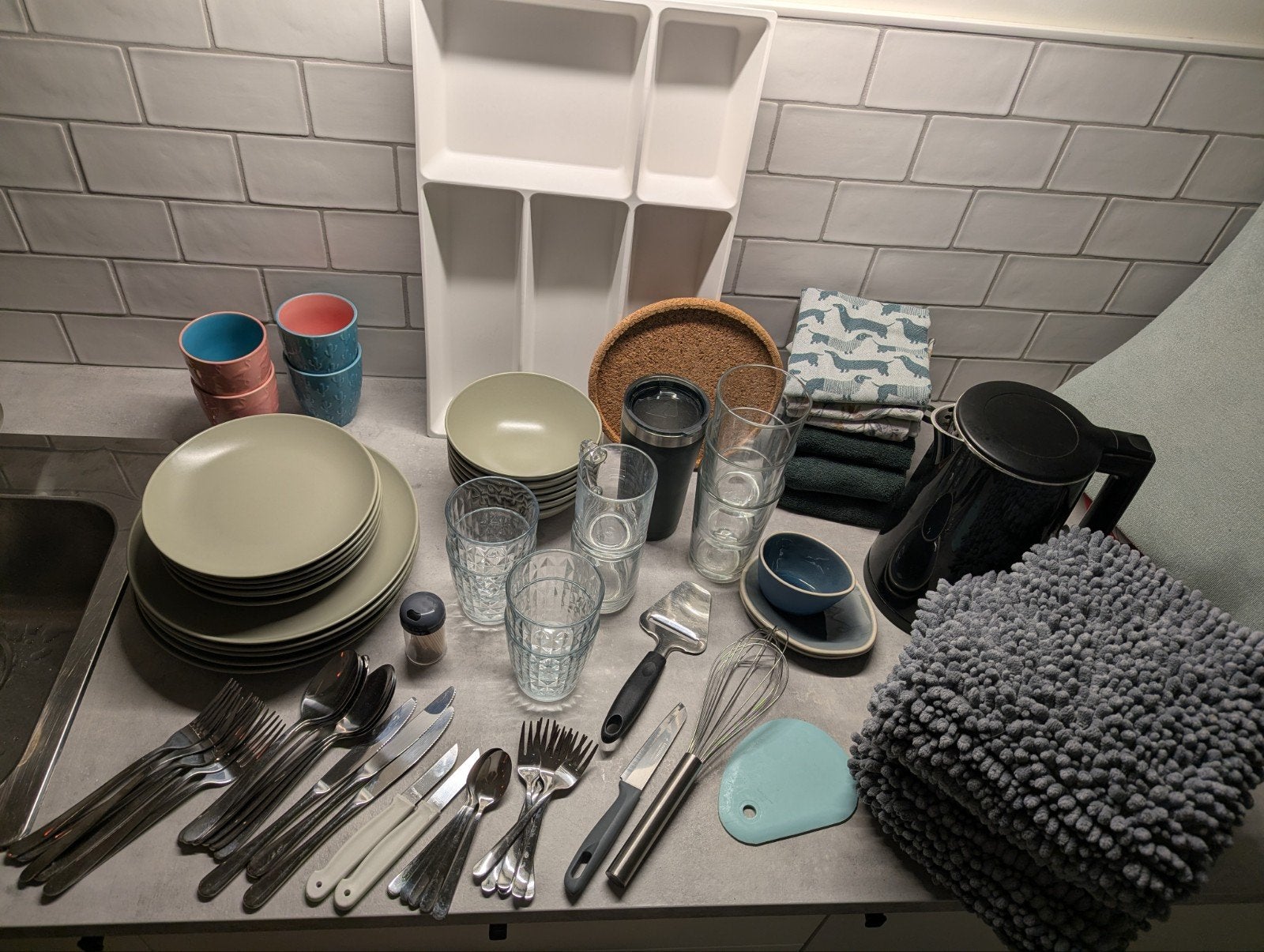 Uitgebreide starterset keukenbenodigdheden, waterkoker + ext, Ophalen, Gebruikt, IKEA, Glas