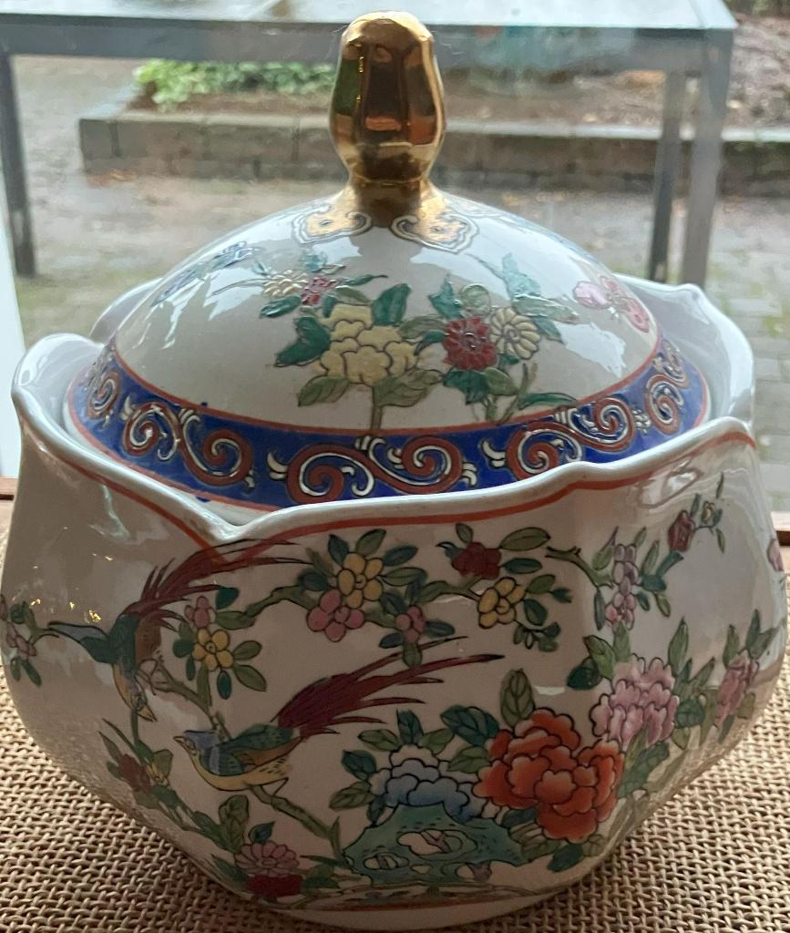 Oude Chinese gemberpot planten, vlinder en vogeldecor 1930, Verzenden