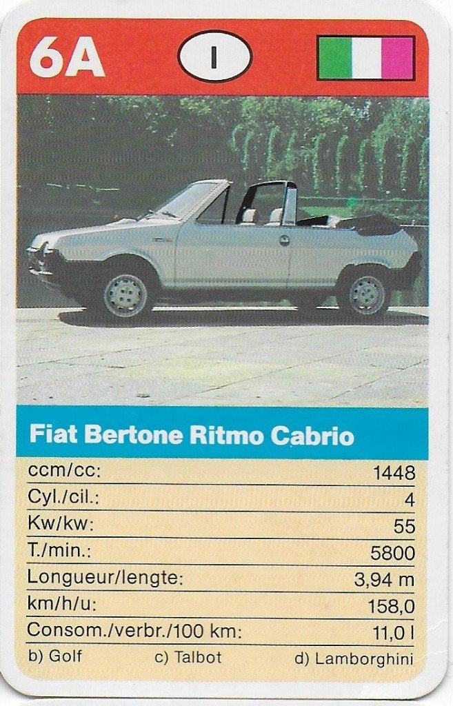 Kw4370 autokaartje fiat bertone ritmo cabrio ( 6a), Ophalen of Verzenden, Zo goed als nieuw, Auto's