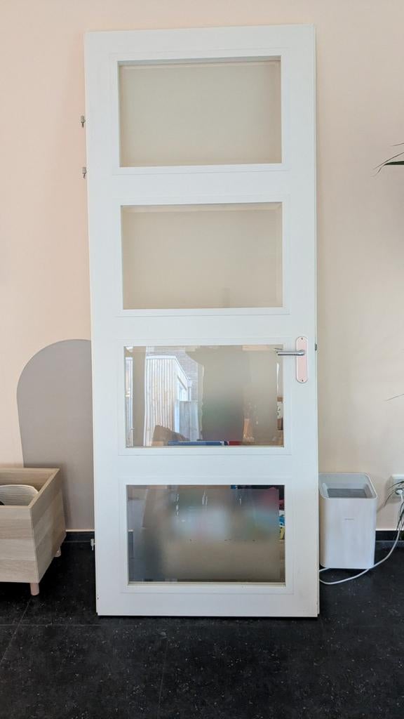 Opdek binnendeur met glas, 231x88 cm, rechtsdraaiend, Gebruikt, 80 tot 100 cm, 215 cm of meer, Binnendeur