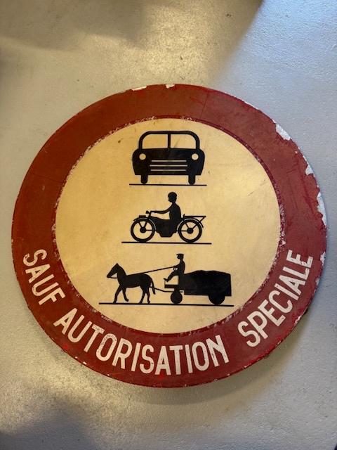 Oud Frans Verkeersbord 'SAUF AUTORISATION SPECIALE', Gebruikt, Oorspronkelijke maker, Overige typen, Ophalen of Verzenden