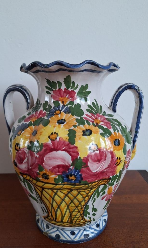 Italiaanse Majolica vaas, Gebruikt, Overige kleuren, Aardewerk of Porselein, Ophalen of Verzenden