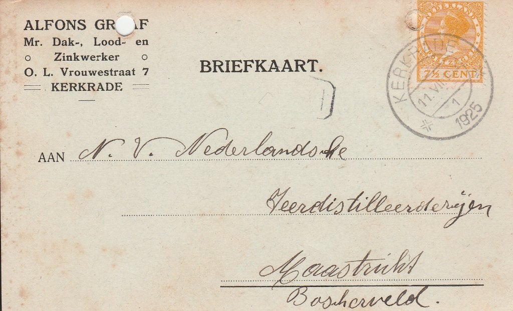 KERKRADE 1925 Alfons de GRAAF Mr Dak- Lood- en Zinkwerker, Verzenden, 1920 tot 1940, Gelopen, Limburg