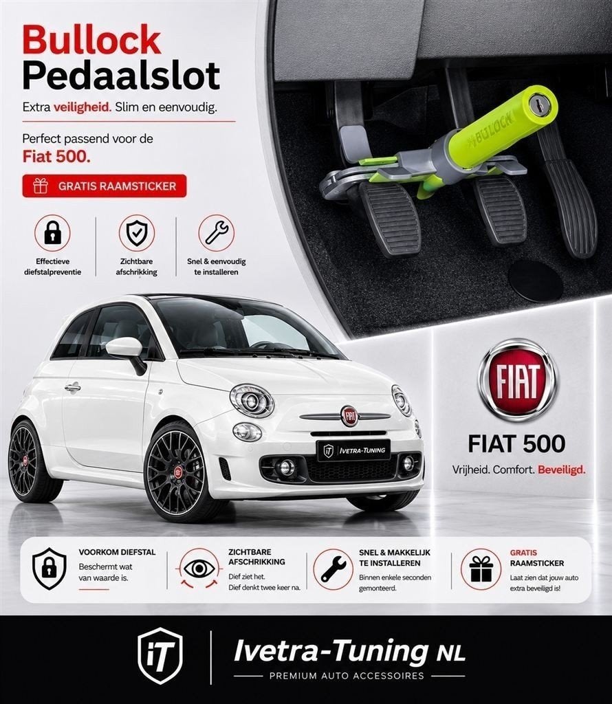 Pedaalslot Fiat 500 | Beveiliging Fiat 500, Auto diversen, Ophalen of Verzenden, Info@ivetra-tuning.nl | www.ivetra-tuning.nl
