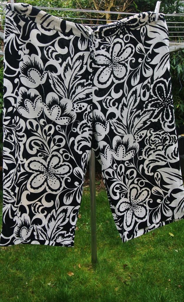 Zomerbroek linnen patroon bloemen broek zwart/wit XL  XXL, Yoek, Zwart, Ophalen of Verzenden, Gedragen