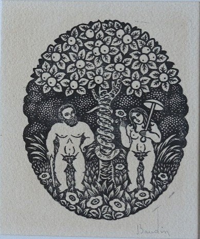 Georges Baudin houtsnede "Paradis", gesigneerd, Ophalen, Minder dan 50 cm, Gebruikt, Oorspronkelijke maker