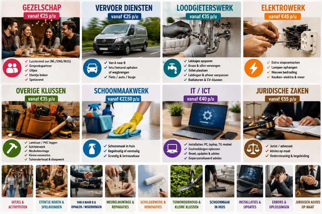VIP diensten! Klussen-Vervoer-Schoonmaak-ICT-Juridisch etc.