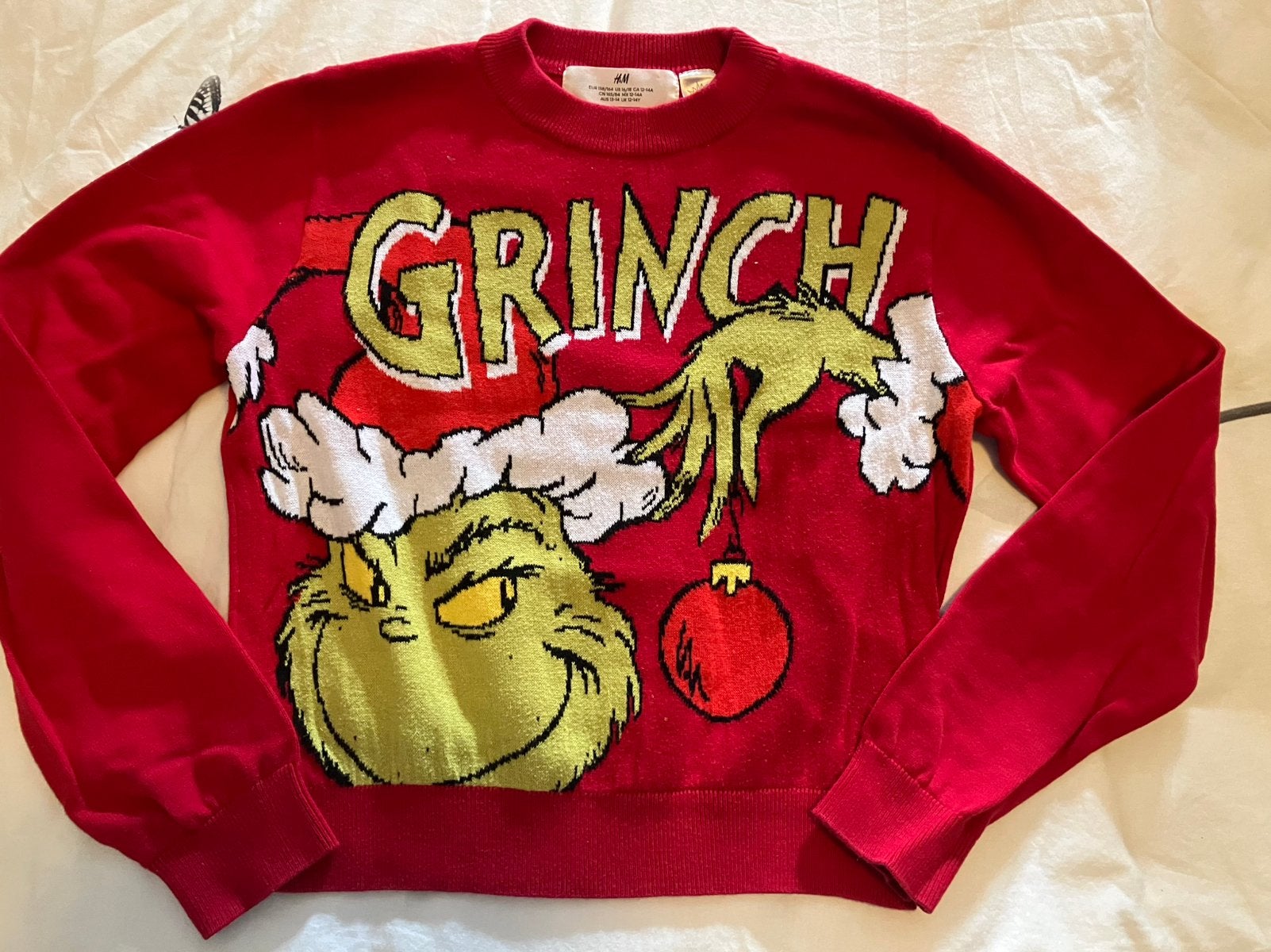 Kersttrui Grinch rood 146, Kinderen en Baby's, Gebruikt, Jongen of Meisje, Trui of Vest, H&M