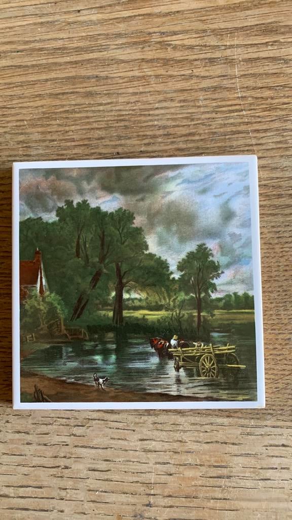 Oud mosa tegeltje oud hollands landschap bomen en water, Antiek en Kunst, Ophalen of Verzenden