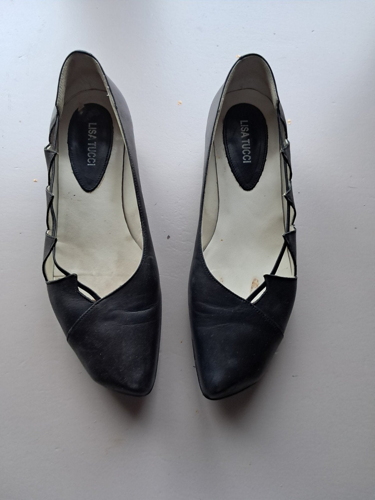 Lisa Tucci Chique Leren Schoenen Maat 38 met Aparte Hak, Zwart, Zo goed als nieuw, Lisa Tucci, Ophalen of Verzenden