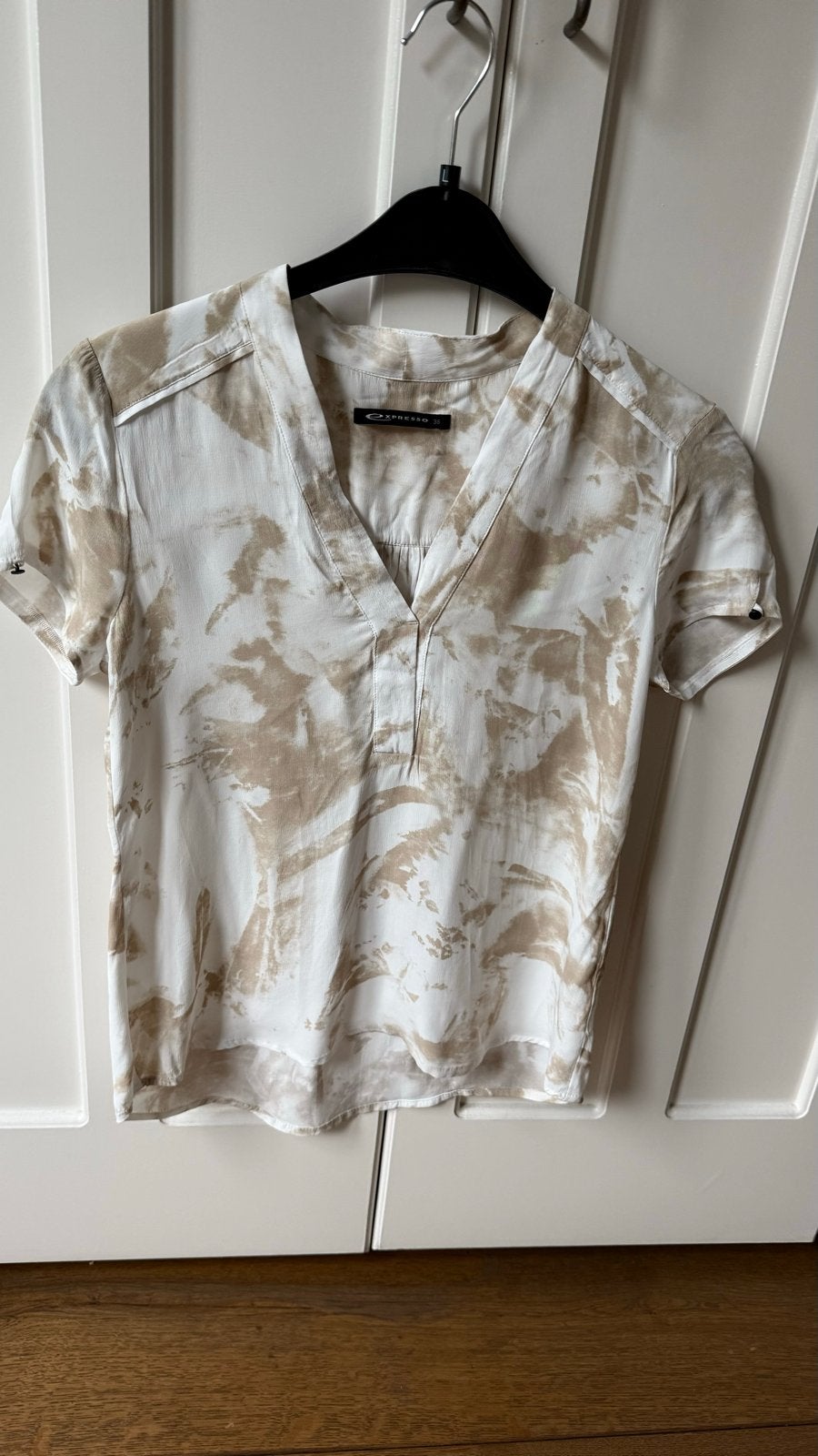Stijlvolle Expresso blouse met korte mouwen - Maat 36, Beige, Ophalen of Verzenden, Zo goed als nieuw, Korte mouw
