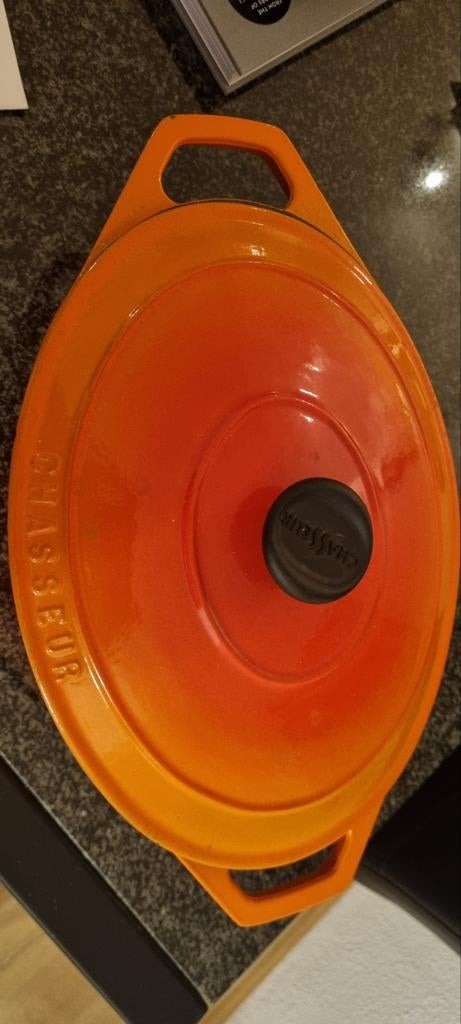 Chasseur Gietijzeren Braadpan Oranje, Gietijzer, Ophalen of Verzenden, Zo goed als nieuw, Keramische plaat
