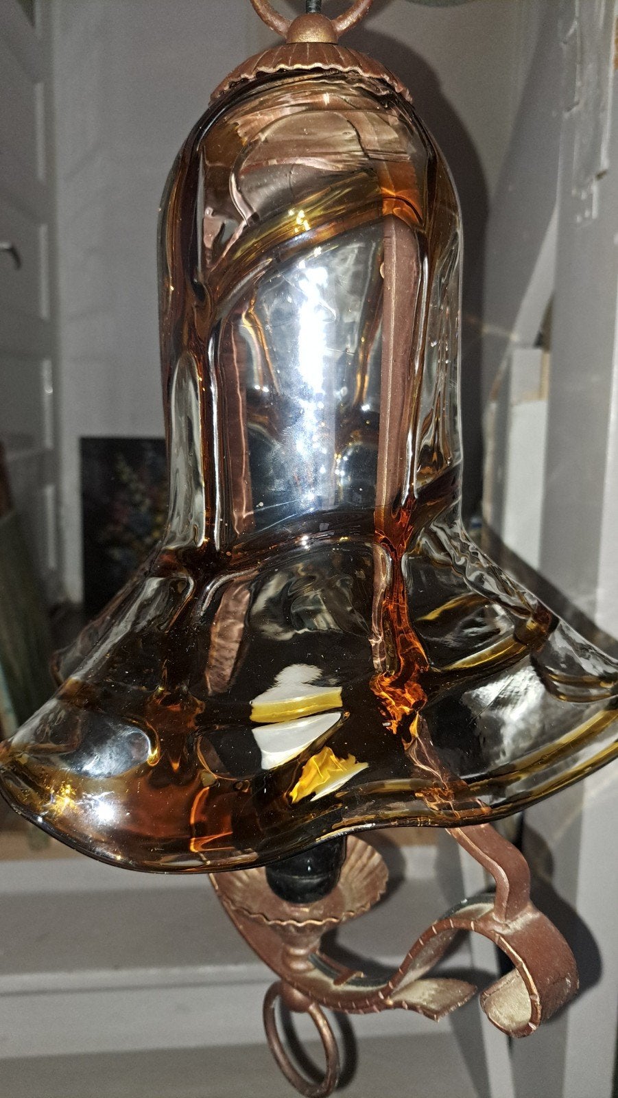 Vintage Murano Stijl Hanglamp - Amber Glas - Jaren 60/70, Ophalen of Verzenden