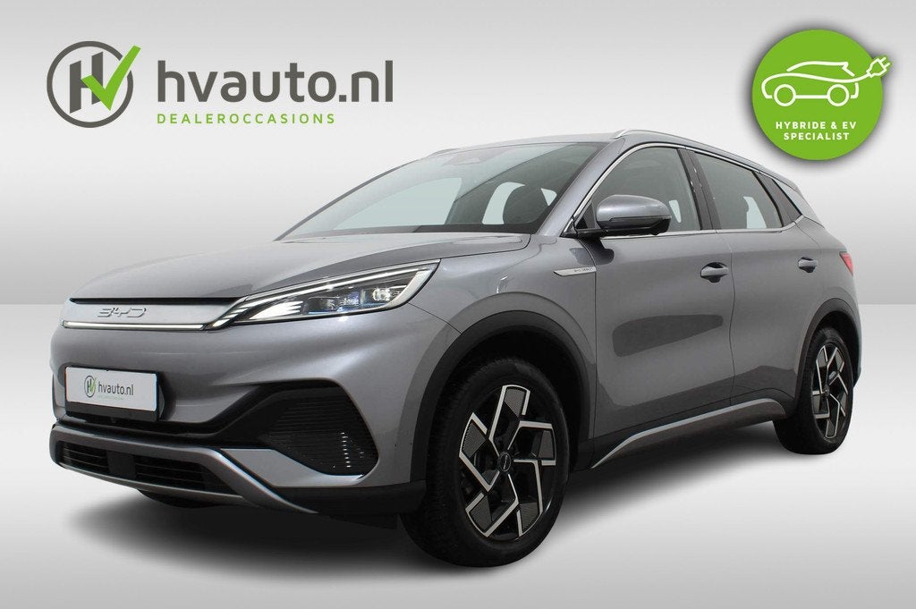 BYD ATTO 3 DESIGN 60 KWH 204PK 3-FASE SOH 95,8% | Panoramada, Auto's, BYD, Gebruikt, Zwart, 204 pk, 44 min