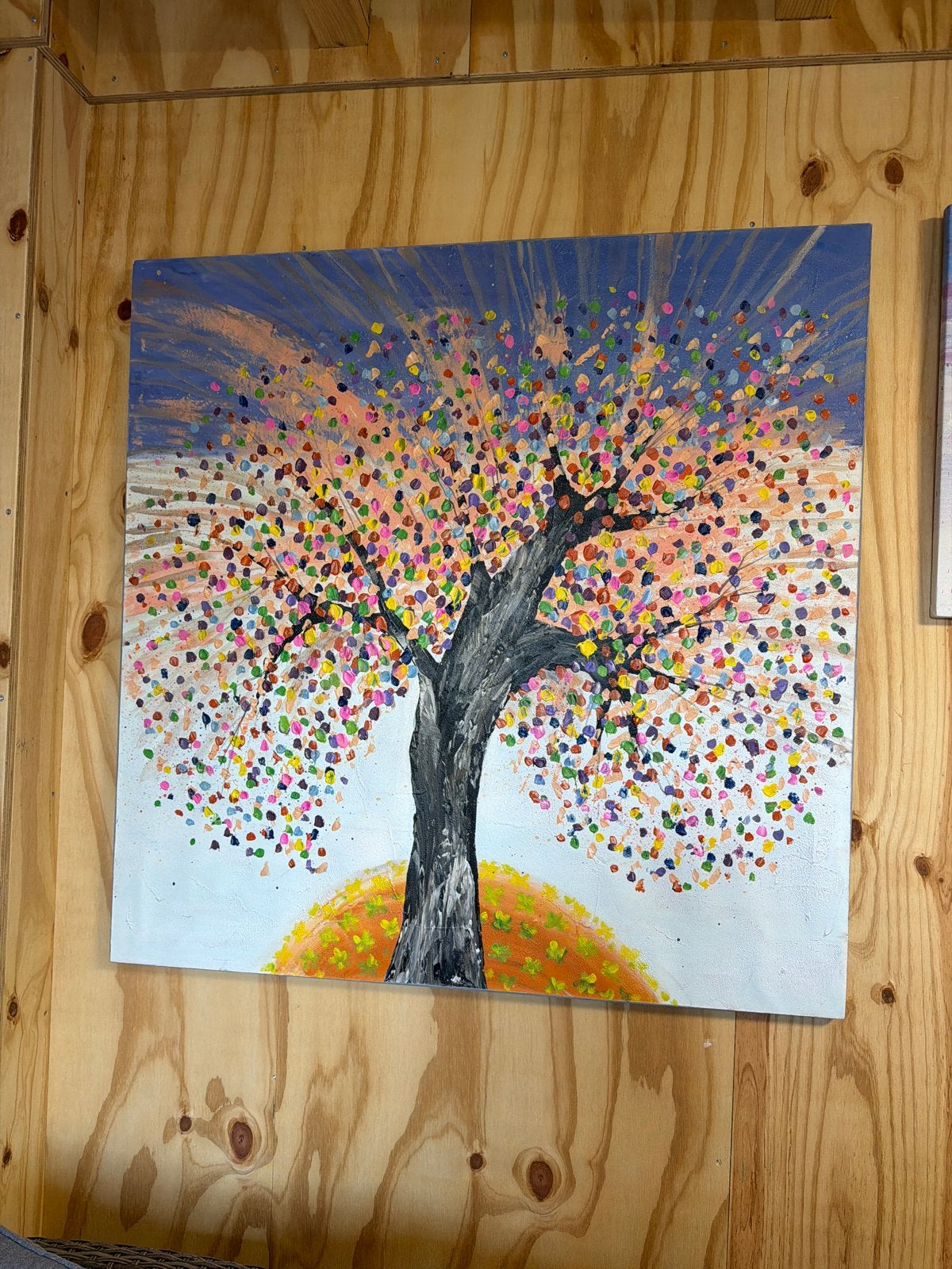 Kleurrijke boom op canvas - Modern schilderij, Antiek en Kunst, Kunst | Schilderijen | Modern, Ophalen, Abstract, Acrylverf, Handgeschilderd
