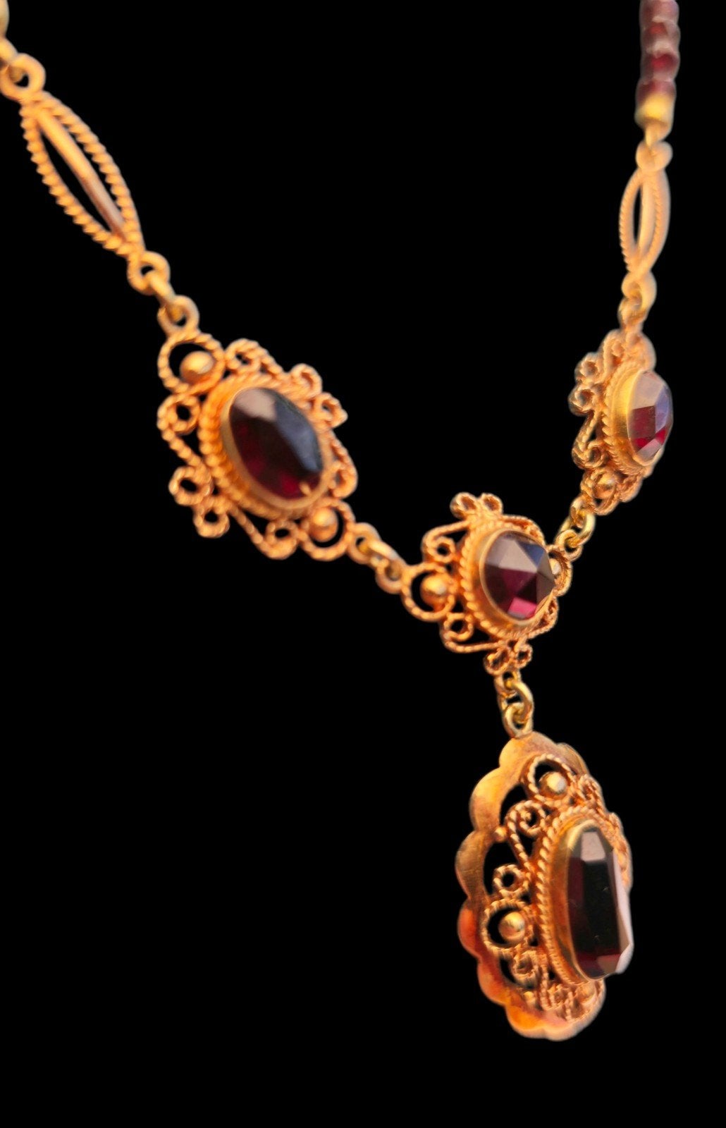 Prachtige gouden ketting met granaat stenen hollands goud, Verzenden, ., Zo goed als nieuw, .